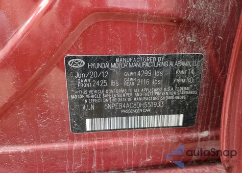 2013 Hyundai Sonata Gls from USA, damaged, VIN 5NPEB4AC8DH551933